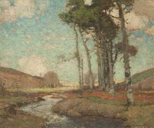 Samuel John Lamorna Birch - Trees by a Moorland stream