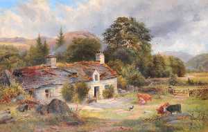 George Harrison - Cottage Landscape with Cattle, North Wales