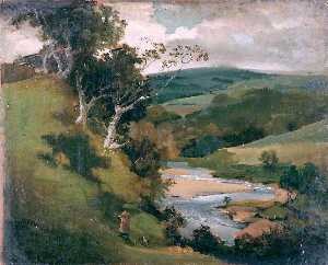 Joseph Clover - Landscape with a River in Hilly Country