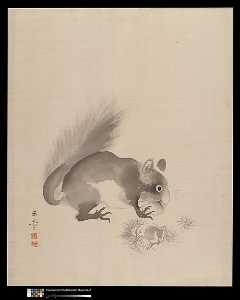 Kawabata Gyokushō - Squirrel Eating Chestnuts