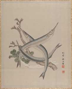 Seki Shūkō - Three Fishes and a Branch