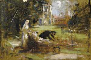 Frederick William Elwell - Study of a Garden Scene with a Pram (detail)