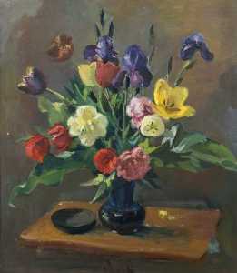 Theodor Kern - Still Life, Tulips and Irises
