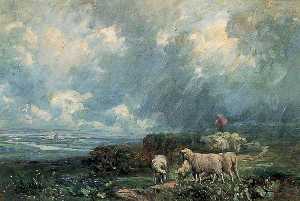 Herbert Edwin Pelham Hughes Stanton - Sheep in a Storm