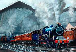 Cuthbert Hamilton Ellis - Great Eastern Railway 4–6–0 Locomotive Hauling Train out of Liverpool Street Station