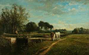 William Mark Fisher - Horses by a Lock