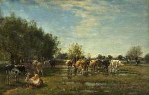 William Mark Fisher - Fen Meadows with Cattle