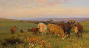 Henry William Banks Davis - Herd of Cows in a Blossoming Meadow on the Cliffs