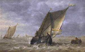 Abraham Hendriksz Van Beijeren - Fishing Boats in a Fresh Breeze