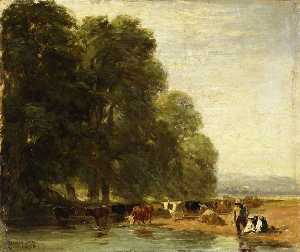 David Cox The Elder - Landscape with Cattle by a Pool
