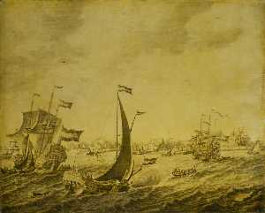 Adriaen Van Salm - Shipping off Delftshaven