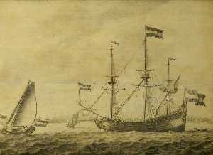 Adriaen Van Salm - A Dutch Flute and Other Vessels off Rotterdam