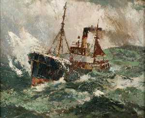 Harry Hudson Rodmell - Gale Force 8 Trawler in a Rough Sea