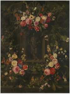 Jan Philip Van Thielen - Salvator Mundi in a Niche Decorated with Flowers