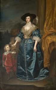 Anthony Van Dyck - Henrietta Maria (1609–1669), with the Dwarf, Geoffrey Hudson