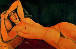 Amedeo Clemente Modigliani - Reclining nude with Left Arm Resting on Forehead