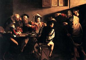  Paintings Reproductions The Calling Of Saint Matthew by Caravaggio (Michelangelo Merisi) (1571-1610, Spain) | WahooArt.com