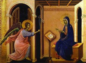 Duccio Di Buoninsegna - MaestÓ (front, crowning panels), The Announcement of the Virgin-s Death