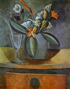 Pablo Picasso - Flowers in a Grey Jug and Wine-Glass with Spoon