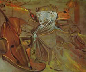 Salvador Dali - Bed and Two Bedside Tables Ferociously Attacking a Cello, 1983