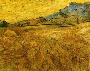 Vincent Van Gogh - Wheat Field with Reaper and Sun