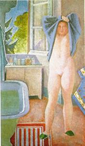 Balthus (Balthasar Klossowski) - Girl preparing for the bath (blue cloth)