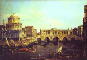 Giovanni Antonio Canal (Canaletto) - Capriccio - the Grand Canal, with an Imaginary Rialto Bridge and Other Buildings