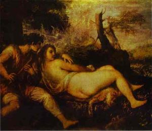 Tiziano Vecellio (Titian) - Shepherd and Nymph