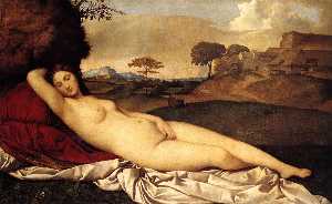 Order Paintings Reproductions Sleeping Venus by Giorgione (Giorgio Barbarelli Da Castelfranco) (1477-1510, Italy) | WahooArt.com