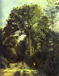 Jean Baptiste Camille Corot - Ville-d-Array_Entrance to the Wood with a Girl Tending Cows