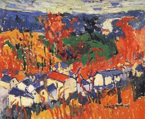 Maurice De Vlaminck - Houses at Chatou with Red Trees