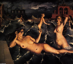 Paul Delvaux - Nymphs Bathing