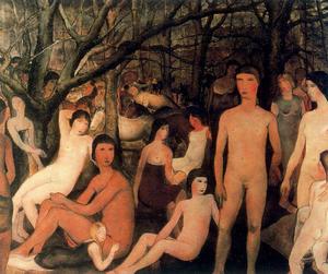 Paul Delvaux - Series characters naked in a forest