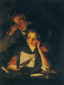Joseph Wright Of Derby - A Young Girl Reading a Letter, with an Old Man Reading over Her Shoulder