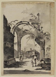 Francesco Lazzaro Guardi - Landscape with ruined arch and figure