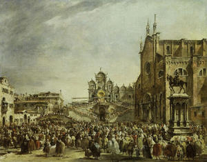 Francesco Lazzaro Guardi - Pope Pius VI blessing the Crowd at Campo SS Giovanni e Paolo, Venice