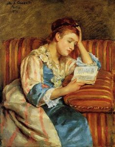 Mary Stevenson Cassatt - Mrs. Duffee Seated on a Striped Sofa Reading