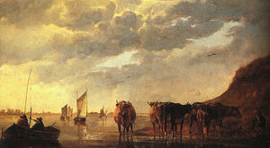 Aelbert Jacobsz Cuyp - Herdsman with Cows by a River