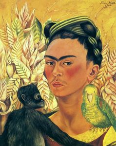 Frida Kahlo - Self-Portrait with Monkey and Parrot