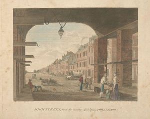 Thomas Birch - High Street, from the country marketplace Philadelphia. with the procession in commemoration of the death of General George Washington
