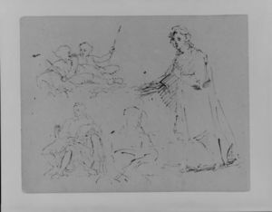 Thomas Sully - A Woman Descending a Staircase; Two Children Fishing; Male Seated; Woman Seated