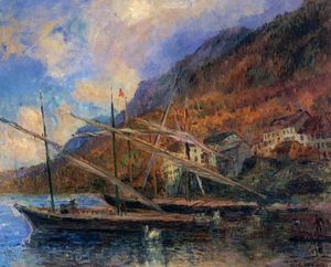 Albert-Charles Lebourg (Albert-Marie Lebourg) - Boats by the Banks of Lake Geneva at Saint-Gingolph