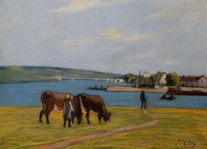 Alfred Sisley - Cows by the Seine at Saint Mammes