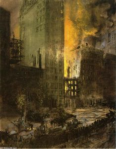 Everett Shinn - Fire on 24th Street, New York City