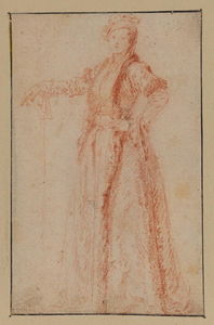 Jean Antoine Watteau - Study of a female figure, standing (recto)