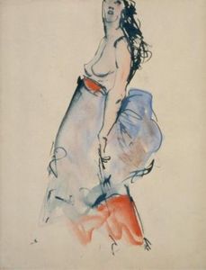 Robert Henri - Nude model with blue and red skirt