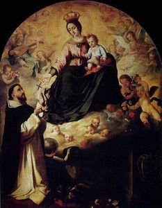 Bartolome Esteban Murillo - La Virgen presentando el rosario a Santo Domingo