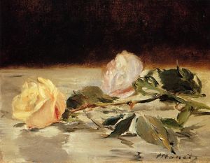 Edouard Manet - Two roses on a tablecloth