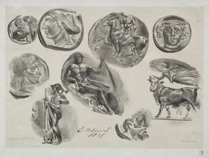 Eugène Delacroix - Sheet with Nine Antique Medals