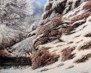 Gustave Courbet - Deer in a Snowy Landscape